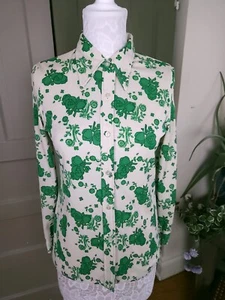Alex Colman Vintage 70s California Point Collar Top Green Cream Small - Picture 1 of 19