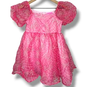 Girl's Pink Barbie Logo Puff Dress Size XL 14 Balloon Sleeves Tulle Puff Skirt - Picture 1 of 4