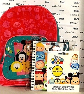 Mochila con cremallera TSUM TSUM de Disney, diario con bolígrafo y libro de 111 pegatinas nuevo en paquete Foto 1 de 4