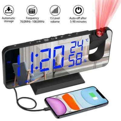 7.3" LED-Projection-Alarm Clock Digital Clock with 180° Projector Snooze Bedside - Image 1 of 4