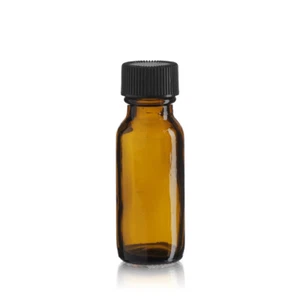 Botellas de vidrio redondas AMBER Boston 1/2 oz/15 ml con tapas forradas de cono negro 6-144 piezas - Imagen 1 de 1