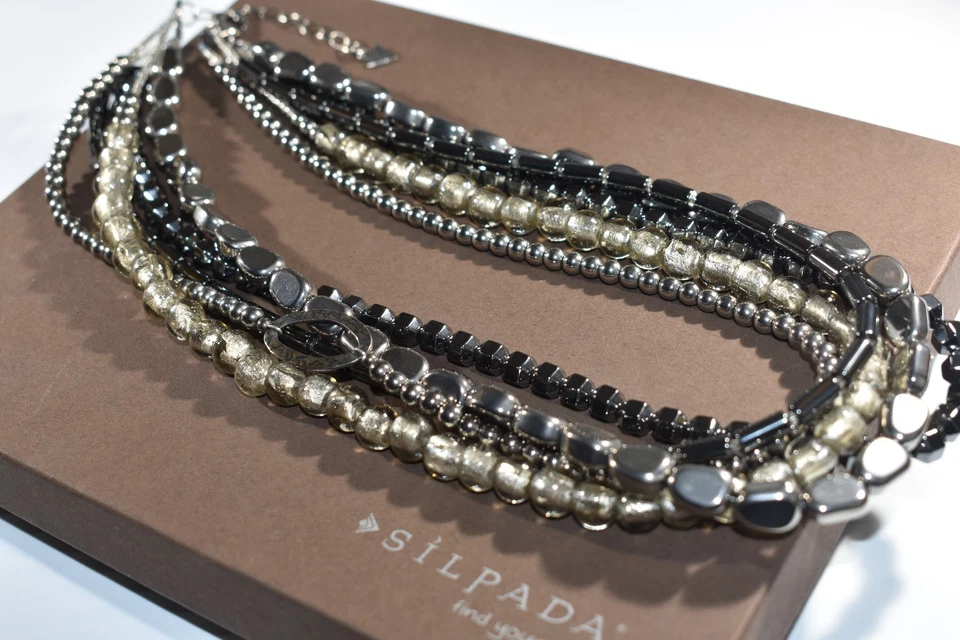 Collar de plata de ley de vidrio hematita SILPADA N1936 Foto 1 de 4
