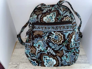 VTG Vera Bradley Backpack “Java Blue” Retired Pattern Fabric Quilted 7 Pockets - Picture 1 of 7