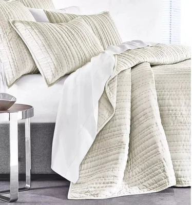 Queen Coverlet Set Hotel Collection Luxury Velvet Ivory, Variegated Stripe - Image 1 of 4