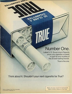1972 TRUE Cigarettes Tobacco Pack Class A Vintage Magazine Print Advertising - Picture 1 of 1