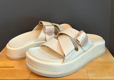 Sandálias Chaco Feminina Angora (Branco Creme) Townes Couro Plataforma Slide NUS 9 Novo com etiquetas - Imagem 1 de 4