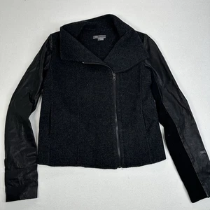 Vince Wool Asymmetrical Leather Sleeve Moto Jacket Full Zip Size Small - Bild 1 von 17