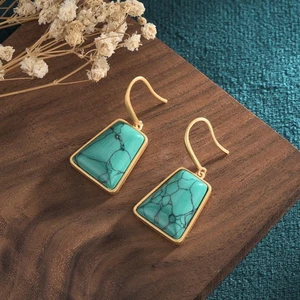 Bohemian Drop Dangle Earrings Dainty Gemstone Hook Gold Plated New - Picture 1 of 4