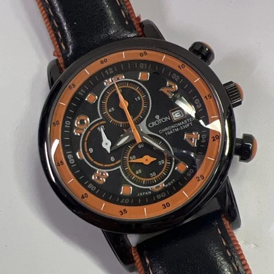 CROTON CHRONO 45MM MENS CC311212 BLACK/ORANGE CHRONOMASTER WATER RESISTANT WATCH - Image 1 of 4