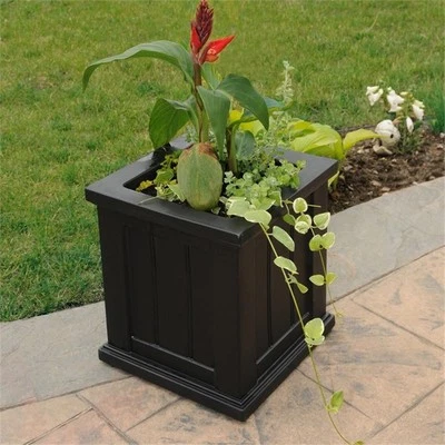 Mayne Cape Cod 14x14" Square Coastal Plastic Planter in Black - Image 1 of 4