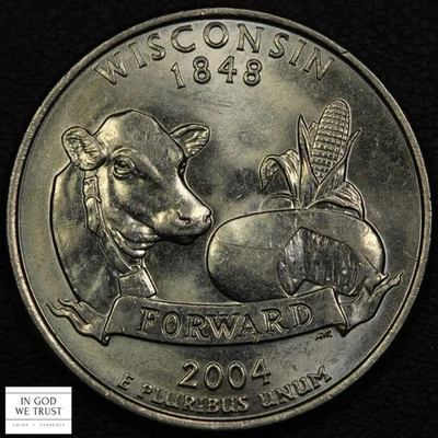 2004 D Extra Low Leaf Wisconsin George Washington State Quarter 25C - Image 1 of 2