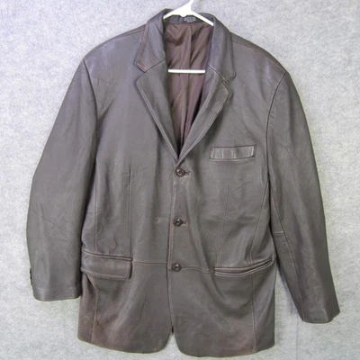 J. Ferrar Leather Blazer Jacket Mens Medium Brown 3 Button Notch Lapel Pockets - Image 1 of 4