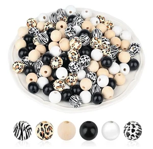 240 Stück Holzperlen Set, 16 mm, schwarz weiß Holzperlen Leopard Kuh Zebra - Bild 1 von 2