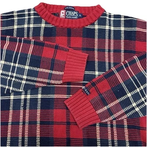 Vintage Chaps Ralph Lauren Sweater Mens XL Red Plaid Hand Framed Crew Neck 90s - Picture 1 of 8