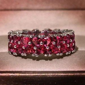 2Ct Heart Cut Lab Created Ruby Engagement Wedding Ring In 14K White Gold Plated - Picture 1 of 6
