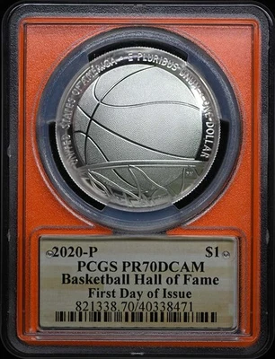 2020-P $1 Silver Basketball Coin Signed PCGS PR70DCAM - Image 1 of 2