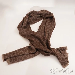 MODERN Eton Made in Scotland Schokoladenbraun Jacquard Lapped Fans Wollschal NR - Bild 1 von 6