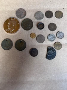 Group Of Altered Damaged Type Coins Lage Cents Love Token Etc Curios Indian - Picture 1 of 17