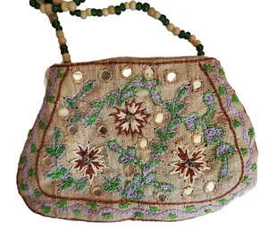 Borsa amuleto talismano con paillettes perline erbe/cristalli 6x4, cinghia 25" vintage - Foto 1 di 5