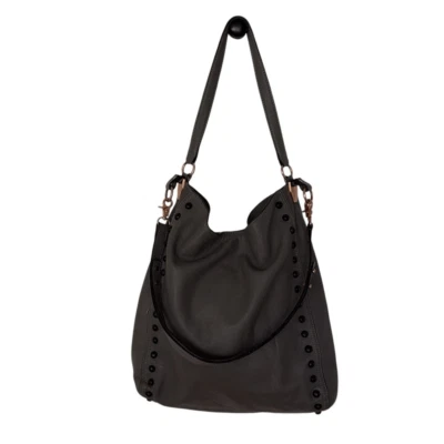 Bolso de Hombro Hobo Loeffler Randall Codiciado Gris Tachonado Cuero Napa Flexible Foto 1 de 4