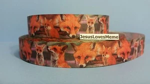 Grosgrain Ribbon, Red Fox, Wildlife, Bright Orange Fox, Back to Nature, 7/8" - Picture 1 of 1