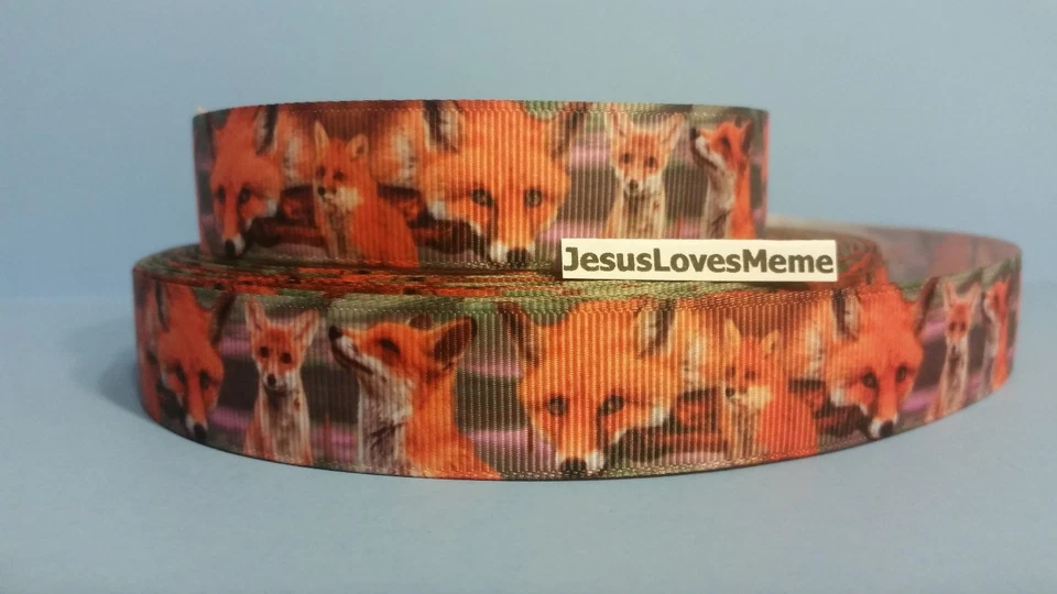 Grosgrain Ribbon, Red Fox, Wildlife, Bright Orange Fox, Back to Nature, 7/8" - Image 1 of 1