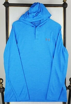 UNDER ARMOUR Size XL Long Sleeve Hooded Performance 1/4 Snap Polo Shirt Blue UV+ - Image 1 of 4
