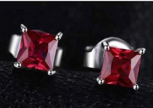 Lab Created Red Ruby Earring, 925 Sterling Silver Earring, Wedding Gift Earring - Picture 1 of 3