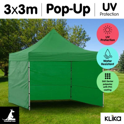 GREEN 3x3 WALLAROO POP UP OUTDOOR GAZEBO FOLDING TENT PARTY MARQUEE SHADE CANOPY - image 1 of 4