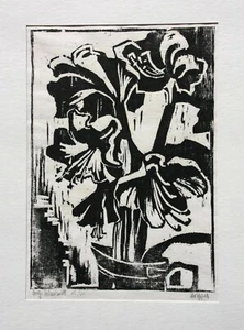 Heinz Wipper (1914-2007), Holzschnitt, expressionistisches Stillleben, Amaryllis - Bild 1 von 12