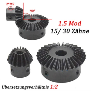 Modul 1.5 Kegelrad Kegelzahnrad 15/30 Zähne Übersetzung 1:2 Bohrung 5mm-15mm - Picture 1 of 7