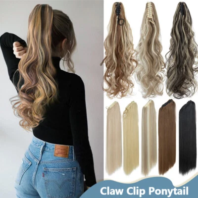 Real Ponytail Claw Clip in As Human Hair Extension Pony Tail Thick Hairpiece US - Image 1 of 4