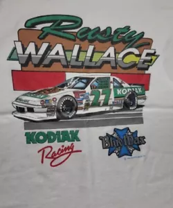 Vintage 1989 Rusty Wallace Kodiak Racing Nascar T-Shirt Men's L USA Blue Max SS - Picture 1 of 7