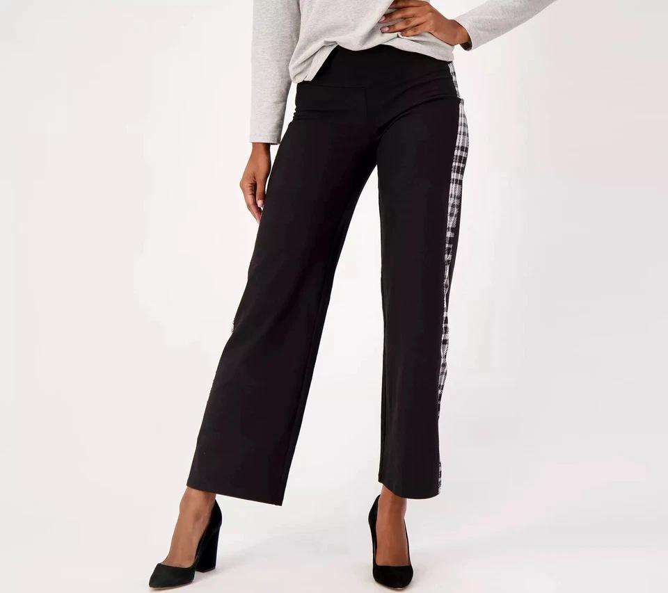 Women w/Control Sz L Tall (LT) Cotton Jersey Wide Leg Tuxedo Pant BLACK A553655 - Изображение 1 из 1