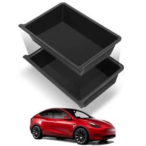 2pcs Black Under Seat Storage Box for Tesla Y 2020 2021-2023 with Double-Layer - Picture 1 of 9
