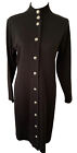 Vintage Liz Claiborne Black Knit Sweater Midi Dress Button Front Women’s Size S