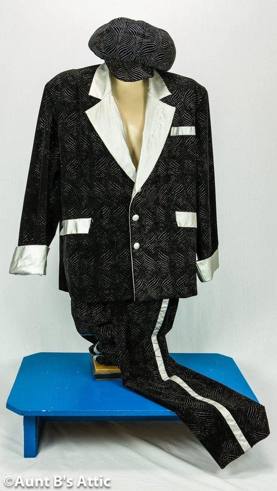 Pimp Daddy 3 Piezas Negro y Plata Pana y Vinilo Abrigo Pantalones y Sombrero XL Foto 1 de 2