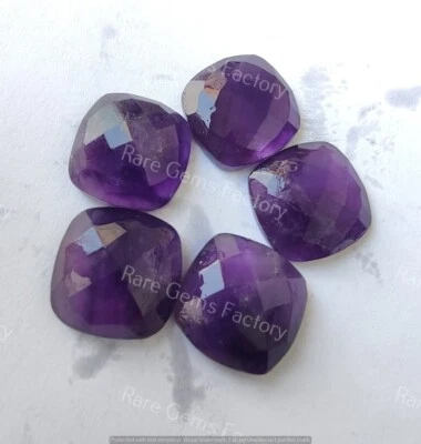 Natural Amethyst Cushion Shaped Faceted Cut Flat Back Gemstone Loose Stones - Image 1 of 4