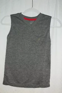 Boys ATHLETIC MUSCLE T-SHIRT Sleeveless BLACK GRAY MARLED V-NECK Pocket XL 16-18 - Picture 1 of 1