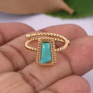 Genuine Turquoise Trapezoid Shaped Crystal Wire Wrapped Ring For Birthday Gift - Picture 1 of 11