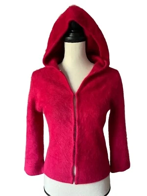 Moletom com capuz BEBE Y2K angorá cabelo de coelho ajustado rosa quente Barbie gancho fecho P - Imagem 1 de 4