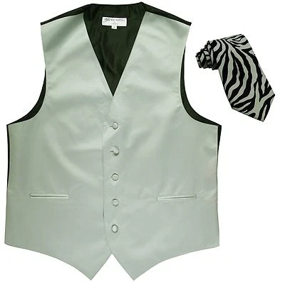 New Men's Silver formal Vest Tuxedo Waistcoat_black gray zebra tie wedding prom - Image 1 of 4