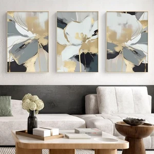 Beige and Grey Abstract Wall Art Abstract Flower Pictures Grey and Gold Abstr... - Picture 1 of 7