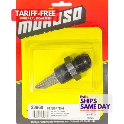 Moroso 23960, un accesorio de filtro de aluminio negro - 3/4 pulgadas Npt -12 un rendimiento macho Foto 1 de 4