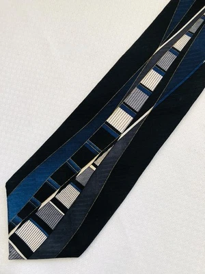 Corbata de seda Surrey arte moderno geométrica azul negro blanco Foto 1 de 3
