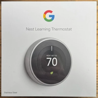 Google Nest T3007ES 3rd Gen Smart Learning Thermostat Stainless Steel Sealed Box - Image 1 of 4