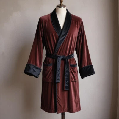 Men's Smoking jacket Evening Relaxing Burgundy Velvet Smoking Robe Knee length - Image 1 of 4