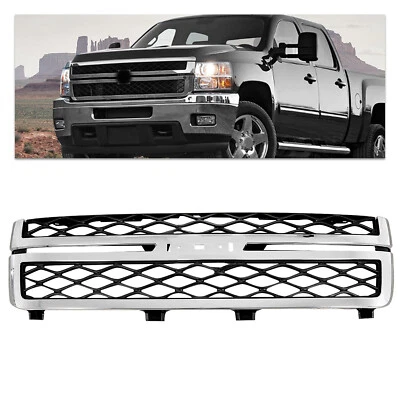 Front Grille For 2011-2014 Chevrolet Silverado 2500 3500 HD Black and Chrome - Image 1 of 4