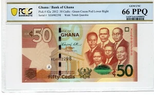 Ghana 2012 50 Cedis PCGS Banknote Certified UNC 66 PPQ Pick 42a - Picture 1 of 2