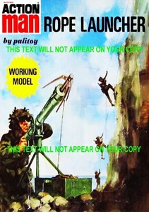 VINTAGE ACTION MAN ROPE LAUNCHER NEW A5 FANTASY DISPLAY CARD/STAND ADVERT - Picture 1 of 10